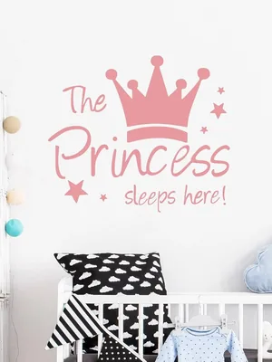 Pegatinas de Pared Princess para Niña, Vinil Adhesivo, 39 x 44 cm | Con Corona Y Estrellas En Color Rosa, Ideal Para Recámara