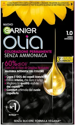 Garnier Olia Midnight, Tinta Permanente per Capelli Senza Ammonia, Copre il 100% dei Capelli Bianchi, con Oli di Fiori di Origine Naturale, Vegana