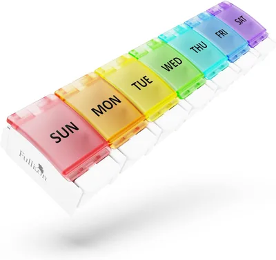Fullicon 7 Day Pill Organizer - Portable Arthritis Friendly