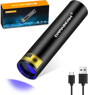 DARKBEAM UV Flashlight 365nm - Mini Black Light, Rechargeable USB LED, Woods Lamp (10% Off)