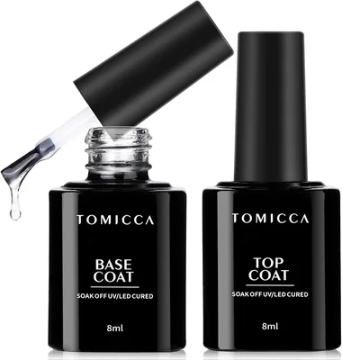 TOMICCA UV Gel Nagelbas och Top Coat - 2x 10ml Glossy Set, 85% avslappt