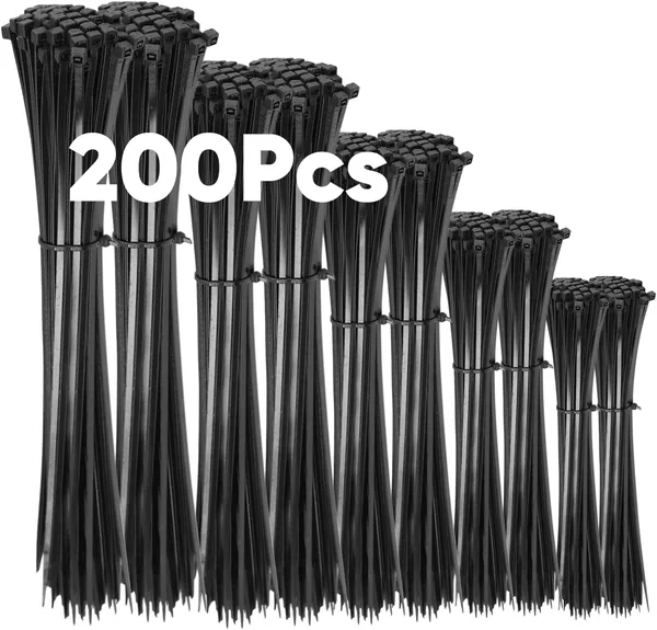 Highwings Nylon Set of 50 x 100mm / 50 x 150mm / 50 x 200mm / 50 x 300mm Black Cable Ties