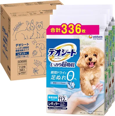 デオシート 超吸収（尿を5倍吸収）無香料 犬用デオドラ化シート 336枚 (112枚×3パック)