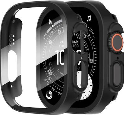 Diruite 2-delige Set Beschermhoes voor Apple Watch Ultra 3/2/1 49mm Tempered Glass Behuizing, HD Alomvattende Bescherming