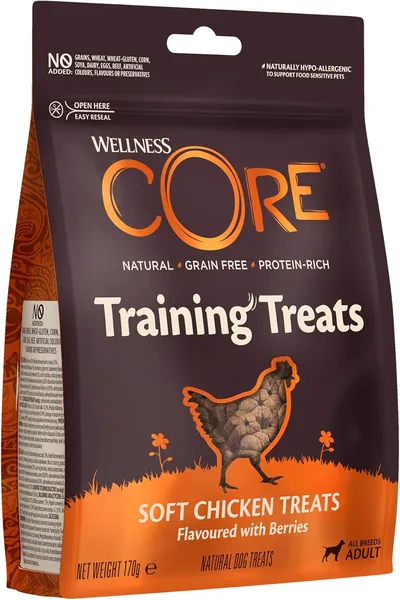 Wellness CORE Training Treats 170g, Kurczak i Jagody - Miękkie Przysmaki dla Psów Wszystkich Ras, Bezzbożowe, Naturalne, Hipo - Najlepsza Cena