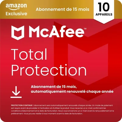 McAfee Total Protection 10 appareils 2026 | Antivirus, VPN, Logiciel de sécurité | Abonnement, 83% Off