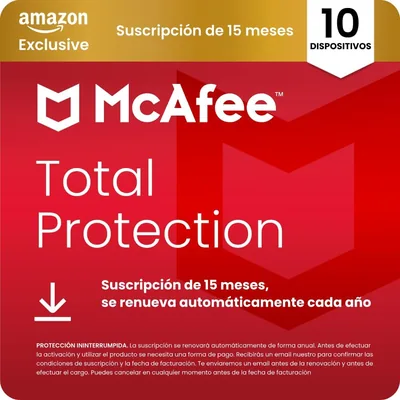 McAfee Total Protection para 10 Dispositivos 2026, 15 meses, Oferta Exclusiva de Amazon | Antivirus, VPN, Software de Seguridad