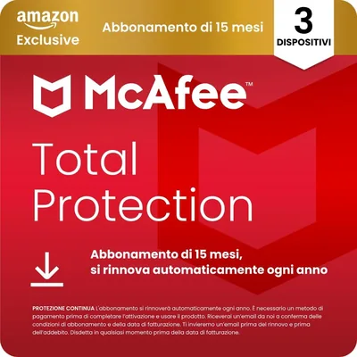 McAfee Total Protection - 3 Dispositivi, 2026, Esclusivo Amazon | Antivirus, VPN, Gestore Password