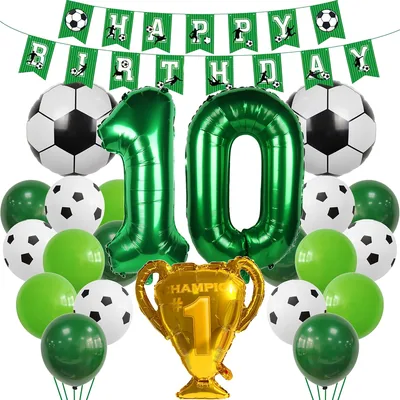 Voetbalballon 10e Verjaardag Groen Ballon 10 Jaar Ouders Jongens Verjaardagsversiering 10 Jaar Kinderen Verjaardag Helium