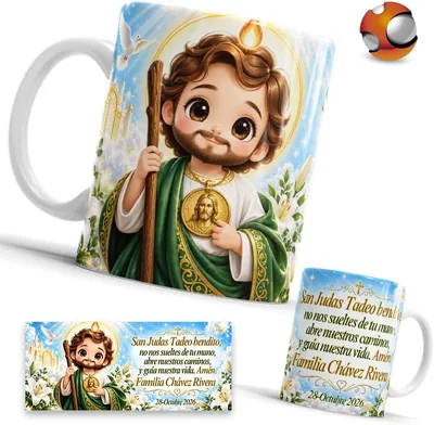 Recuerdos de San Judas Tadeo | 12 bonitas tazas blancas calidad premium | Personalizadas con Nombre 