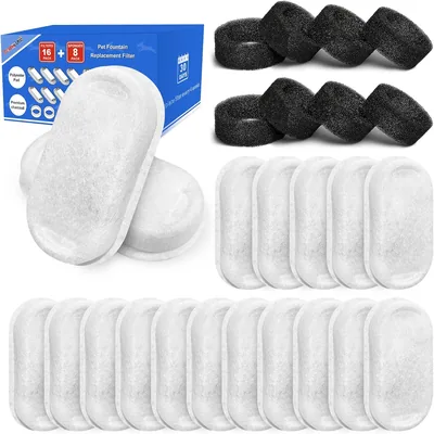Tomxcute Katfontein Vervangingsfilter van RVS: 16 stuks Carbonfilters + 8 stuks Voorfilter Zwam, 15% Korting