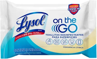 Lysol® On the GO® Toallitas Desinfectantes para Superficies 15 pz - Mejor Precio