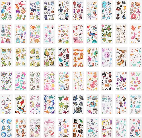 ACWOO Tijdelijke Tatoeage voor Kinderen, 60 Bladen Schattige Cartoon Stickers, Waterdicht Neen-Tatoeage Set voor Jongens Meisjes