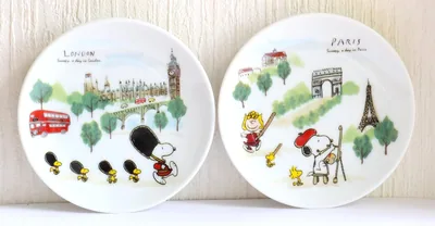 Shimizutougyou London Paris Snoopy Mini Plate Set of 2 Best Deal