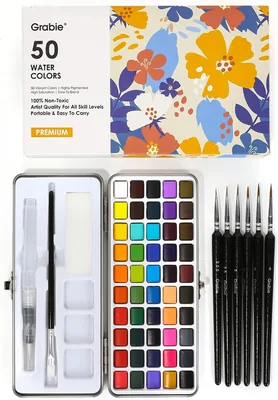Grabie Watercolor Paint Set, 50 Kleuren Hoogpigmenteren, Premium Reiskit met Detailborstel - 34% Korting