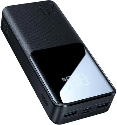 بطارية شحن خارجية Joyroom JR-QP192 بسعة 20000 مللي أمبير وسرعة شحن 22.5 واط - سوداء مع عرض LCD | 2 منافذ إدخال و3 منافذ إخراج | شحن 3 أجهزة بتقنية الشحن السريع USB-C