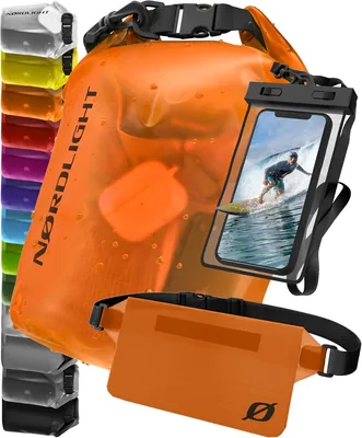 Sac étanche Dry Bag avec pochette étanche pour téléphone et sac de fessier - (10L, Orange) Sac de randonnée étanche IPX8 avec fermeture par roulement