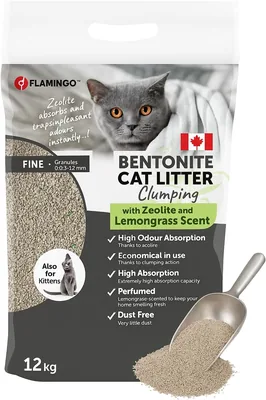 Flamingo - Litière pour chat à forme de granulés - Odeur de citronnelle - 12L (12 kg) pour 10 semaines - Origine : Canada