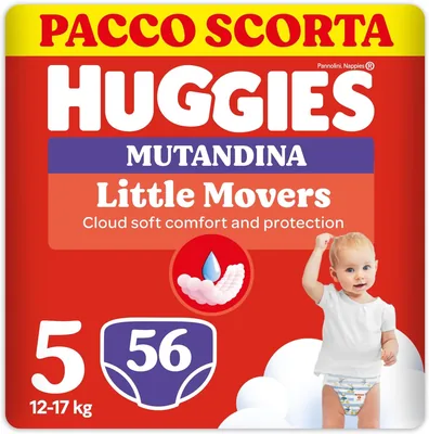 Huggies Little Movers Mutandine Taglia 5 (12-17 kg), 56 Pezzi - Sconto 21%