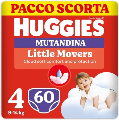 Pannolini Huggies Little Movers, 60 pezzi, Taglia 4 (7-18 kg)