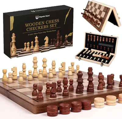 AMERTEER Wooden Chess Set - Portable Travel Game, Best Deal