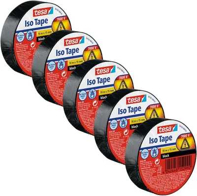 tesa Isolierband Packung mit 5 Stücken - Selbstklebendes Isolierband, hitzebeständig für Isolierung, Reparatur und Bündeln