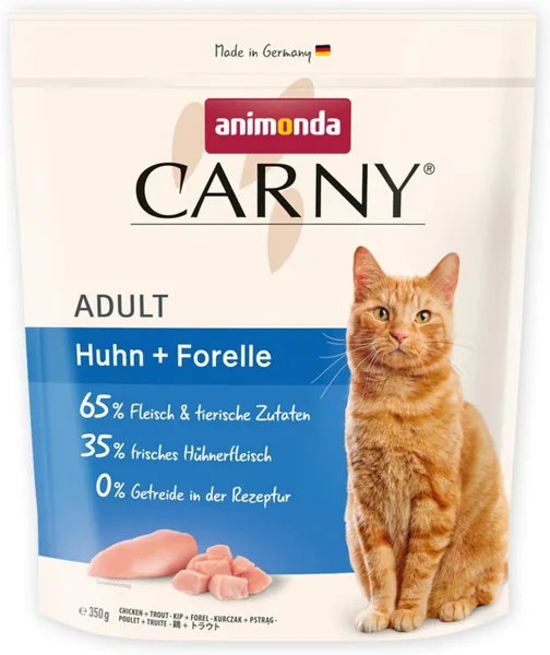 Animonda Carny Adult Cat Food - Suszka dla Kotów z Kurczakiem i Pstrągiem, Bez Cukru i Zboż Wolna, 1 x 350 g - Najlepsza Cena