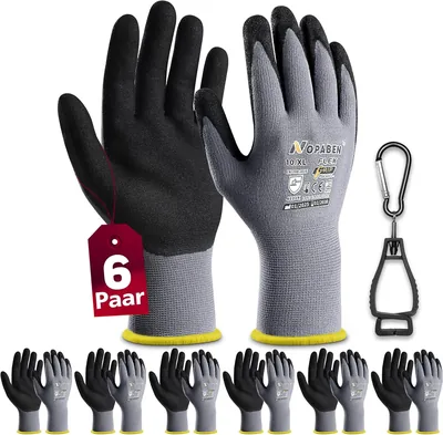 Nopaben Herren Arbeitshandschuhe, 6 Paar, Montagehandschuhe mit Optimalem Griff und Feinem Touchgefühl, Ölresistent und Atmungsaktiv, Industrielauf
