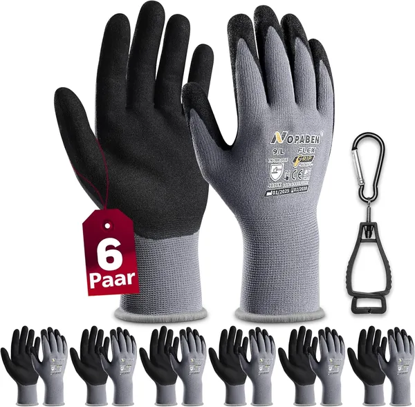 Men's/Women s Work Gloves, 6 Pairs with Grip, Non-Slip Nitrile Coating, Mechanics Gloves