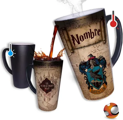 Taza Mágica Grande 17 oz Mapa Merodeador H@rry Potter Fan Art Personalizada con tu Nombre y Escudo El Regalo Original para Cu