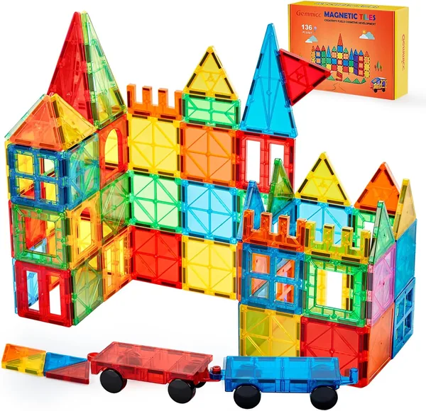 Gemmicc Magnetic Tiles Deluxe 136 PCS Building Blocks Magnet Toys for Kids