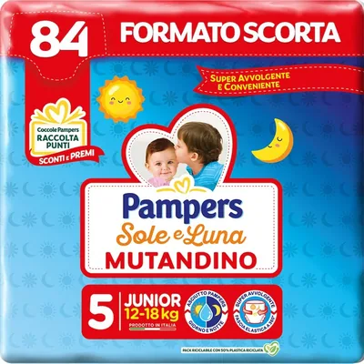 Pampers Sole e Luna Mut Junior, Taglia 5 (12-18 kg), 84 Pannolini per Neonati - Sconto del 20%