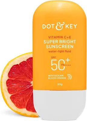 डॉट एंड की विटमिन सी + ई सुपर ब्राइट सनस्क्रीन इन-विवो टेस्टेड SPF 50+ PA++++ न्यू-एज यूवी फ़िल्टर्स, वर्टर-लाइट फ़्लूइड, बूस - 50% ऑफ़