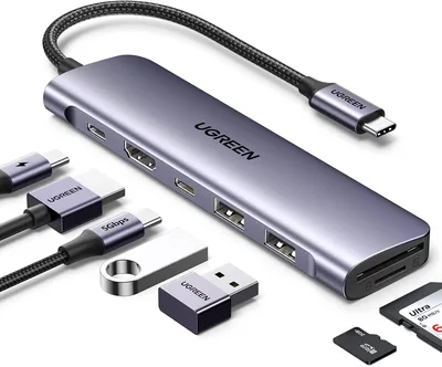 UGEN Revodok USB C Hub met 4K HDMI, 100W PD, USB C en 2 USB A 3.0 Data Poorten, SD/MicroSD, Meerdere Adapter voor iPhone 15/15P - Beste Deal