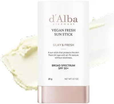 D'Alba Air Fit Fresh Stick SPF50+ PA++++, Protección Solar Portátil, Acabado Sedoso y Polvoriento, Vegano, No Pegajoso, 50% de Descuento