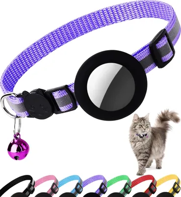Airtag Cat Collar Breakaway Reflective Kitten Collar with Apple Air Tag Holder and Bell
