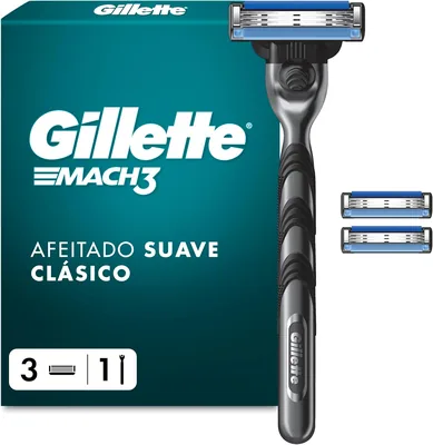 Gilette Mach3 Base: 1 Manguera + 3 Recargas + Gel Lubricante - Ahorra un 18%