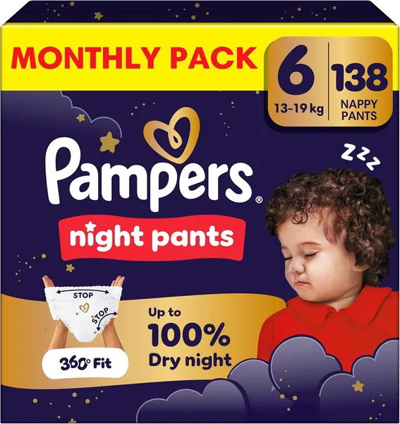Pampers Night Nappy Pants Size 6, 138 Nappies
