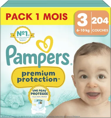 Pampers Premium Protection - Lingettes pour bébés Taille 3 x 204 (1 mois, 6-10 kg) : Protection optimale de la peau et contre les fuites. 5% de réduction