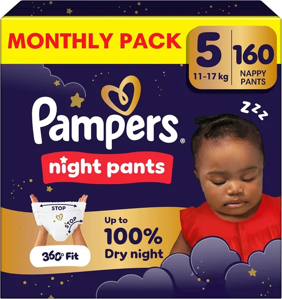 Pampers Night Nappy Pants Size 5, 160 Nappies