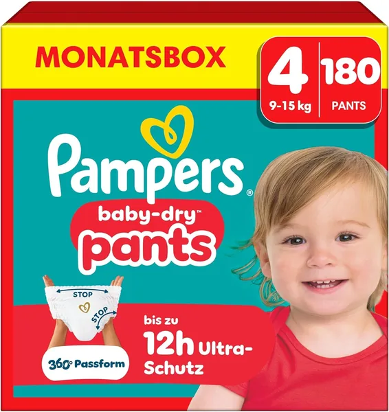 Pampers Baby-Dry Windel Pants Größe 4 (9-15 kg), Monatliche Box mit 180 Windeln