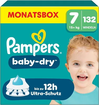 Pampers Baby-Dry Größe 7, 132 Windeln, ab 15 kg+, bis zu 100 % LeckageSchutz & Komfort über Nacht (6% Rabatt)