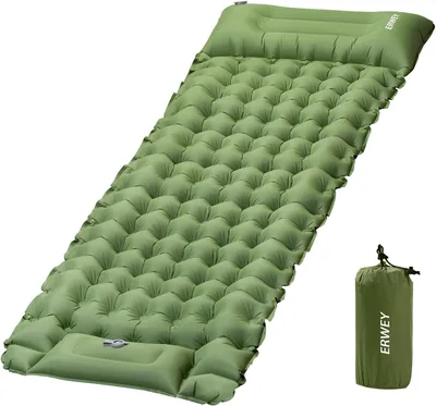 ERWEY Camping Slaapmat Zelf Ontlopend 200 x 70 cm Inflatabel Bed Met Voetpomp en Kussens Waterdicht Slaapen