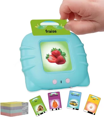 Cartes mémoire parlantes Français (224 mots Bleu) - Jouet éducatif Montessori 1-6 ans - Jeu d'apprentissage linguistique sans écran - Bab