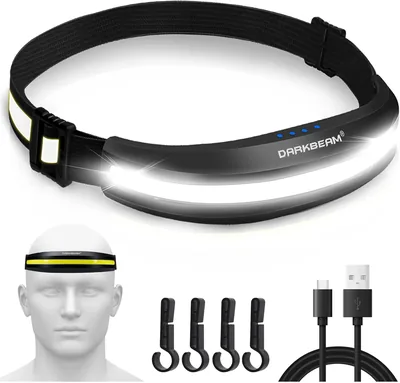 DARKBEAM LED Headlamp USB-C Rechargeable, 230° Wide Light, for Helmet
