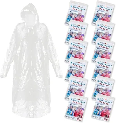 Disposable Rain Poncho 12 Pack - Waterproof Emergency Coat Best Deal