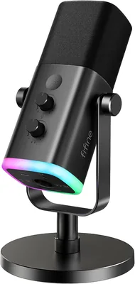 ميكروفون FIFINE XLR/USB ديناميكي لتسجيل البودكاست، مع إضاءة RGB وزر الصمت، للكمبيوتر الشخصي والألعاب والبث