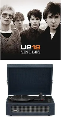 Crosley Voyager Portable Bluetooth Turntable (Black) & U2 Singles Bundle Best Deal
