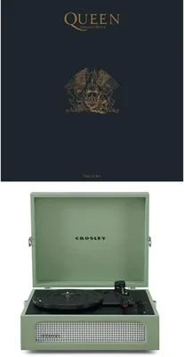 Crosley Voyager Bluetooth Turntable (Sage) + Queen - Greatest Hits II