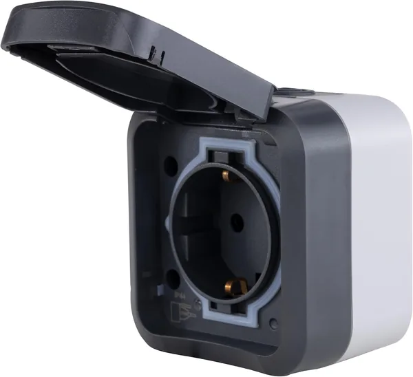 REV 0004030400 AquaStorm Socket for Wet Rooms, IP55 2-Pin, Surface-Mounted, Anthracite